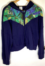 Offline by Aerie Kids SZ L Full Zip Hooded Sweatshirt/Navy, Floral Accents/NWOT