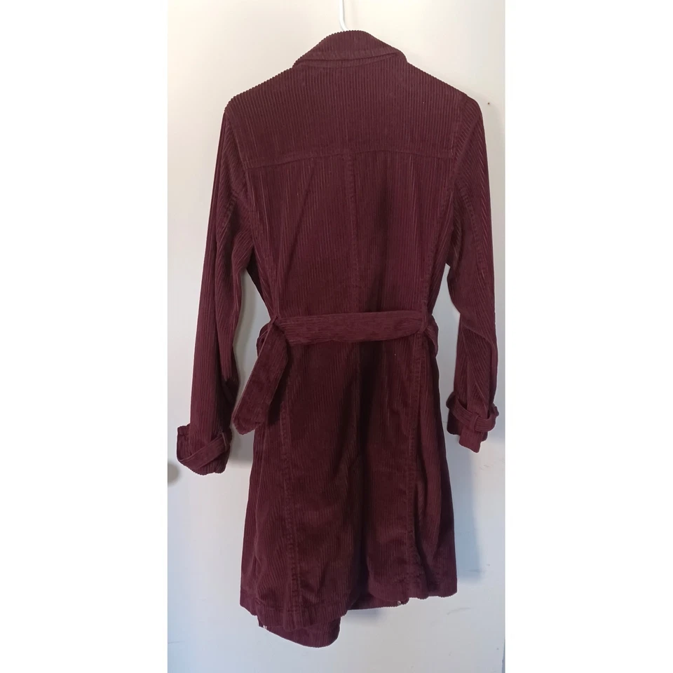 Trench coat feminino Gap Burgundy veludo com cinto médio Preppy vintage Y2K Momcore - Imagem 3 de 4
