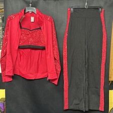 Weissman Red Sequin Top  pants MA Balera Red Sequin Jacket SA Worn Once 3 Pc