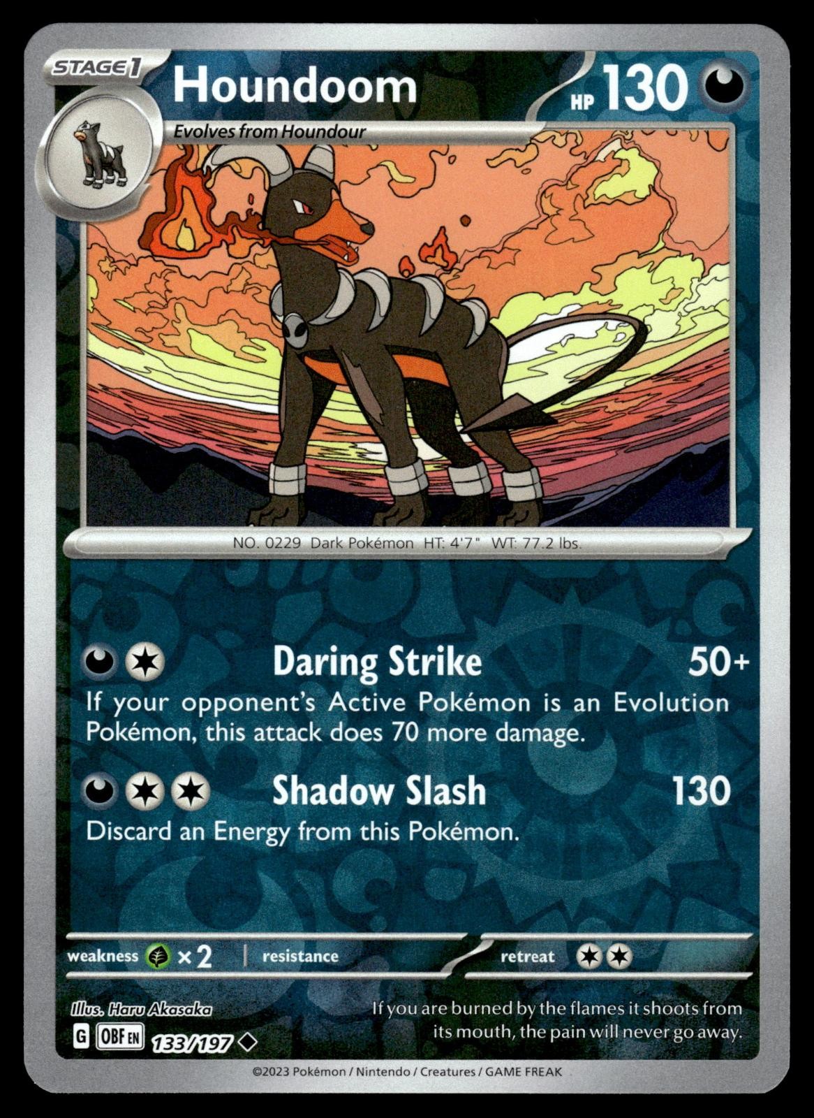 Houndoom 133/197 Uncommon Obsidian Flames Pokemon Reverse Holo Near Mint