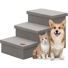 Wider Dog Ramp for High Bed with Storage 18" H, Foldable Dog Stairs for Small...