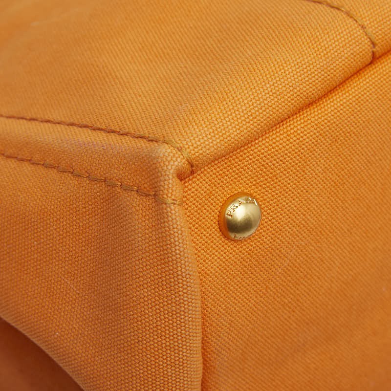 PRADA Triangle Logo Plate Canapa M Tote Bag Shoulder Bag 2WAY Orange Canvas Ladi thumbnail 5