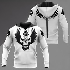 Viking Skull Hoodie Valknut Nordic Winged Skull Warrior Gift