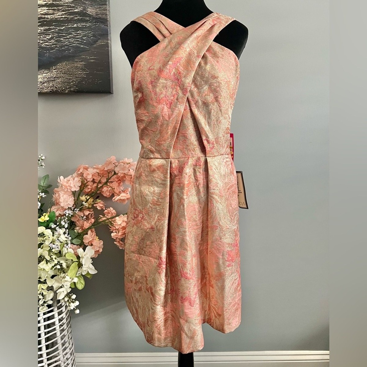Vince Camuto Women's Jacquard Fit & Flare Halter Dress Size 4
