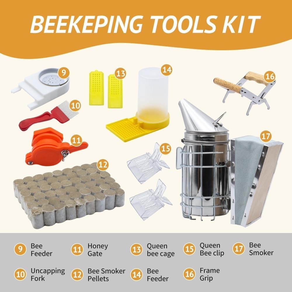 20Pcs Beekeeping Supplies,Bee Keeping Starter Kit,Bee Keeping Supplies,All Be...