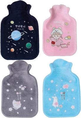ARROMI 4PCS Mini Hot Water Bottle, Small Hot Water Bottles with Cute Covers, 300 ml Mi