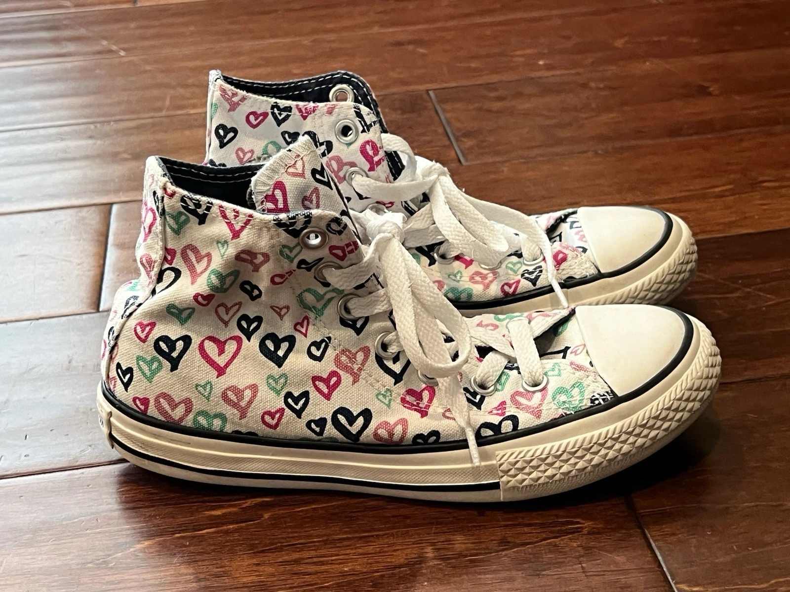 Scarpe da ginnastica Converse Chuck Taylor bianche rosa blu bambina 2 hi top stampa cuori