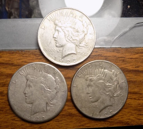 PEACE SILVER DOLLARS LOT OF 3 90% SILVER COINS $3 FACE