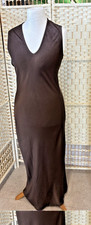 GHOST DRESS SLINKY STRETCH CHOCOLATE BROWN V NECK MAXI PARTY M SANR1
