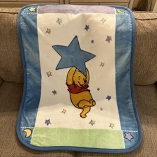 1990s DISNEY Winnie-the-Pooh Plush Baby Blanket by Crown Crafts STARS 42"x32"