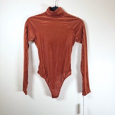 Only Hearts Velvet Rib Raglan Turtleneck Thong Bodysuit Women's Small Amber Fall