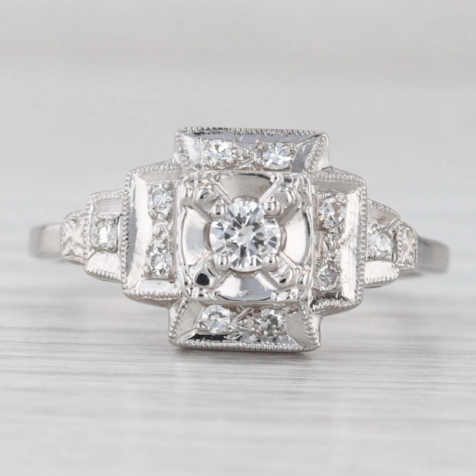 Vintage Tiered 0.25ctw Diamond Engagement Ring 14k White Gold Size 8 - Image 2 of 4