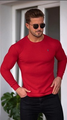 Father Sons Classic Red Ribbed Knit Sweater w/Black Steel Emblem. XL NWOTs