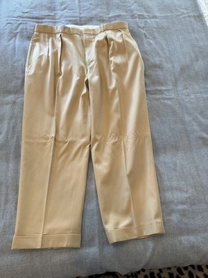 Polo Ralph Lauren Silk Cotton Pleated Dress Trousers 38x32 Khaki Cuffed Men s