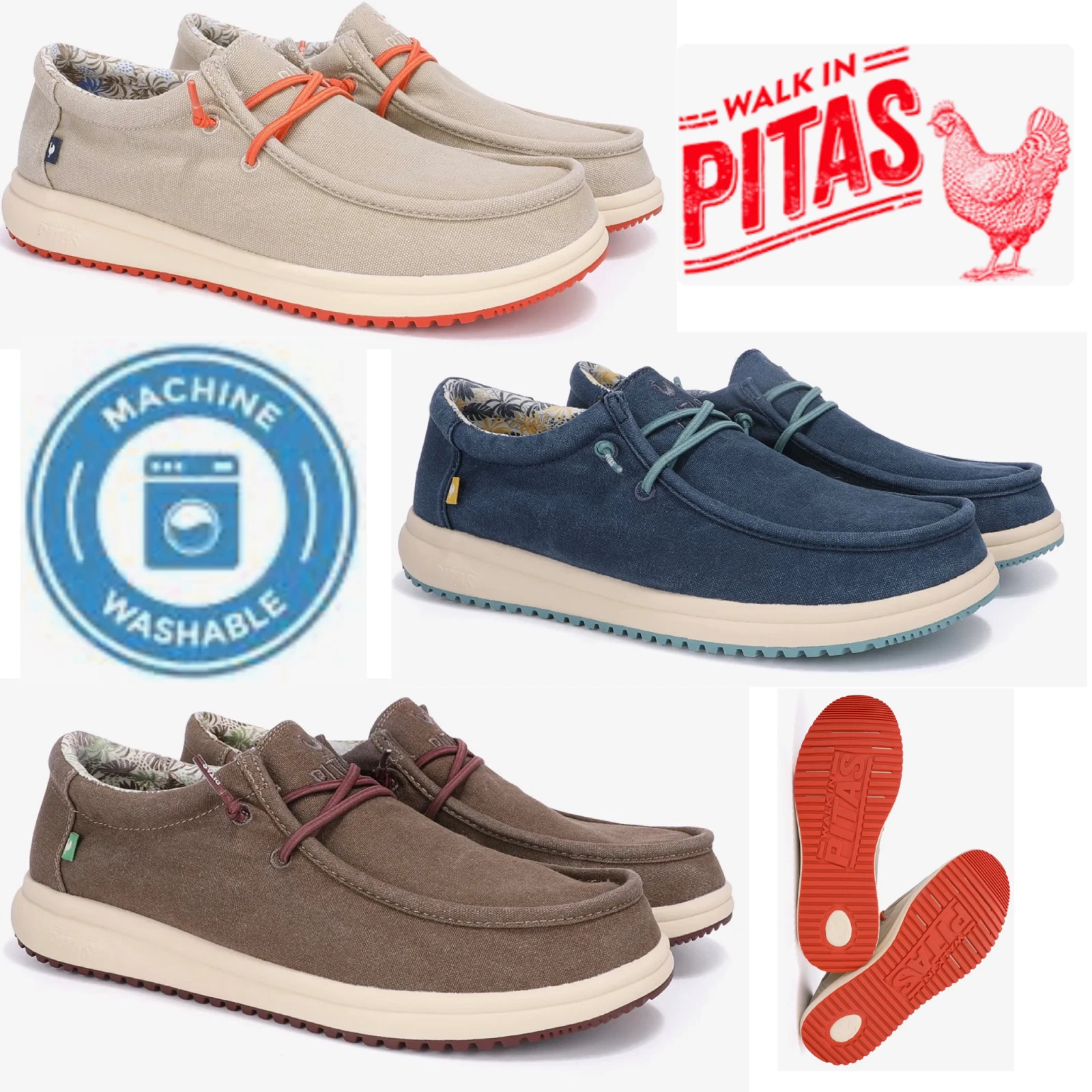 WALK IN PITAS PATH GENTS SLIP ON CANVAS LIGHT WEIGHT WASHABLE BOAT SOFT NEW MENS