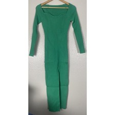 Women Vintage-Square Neck Long Sleeve Bodycon Rib Knit Slit Sweater Pencil Dress