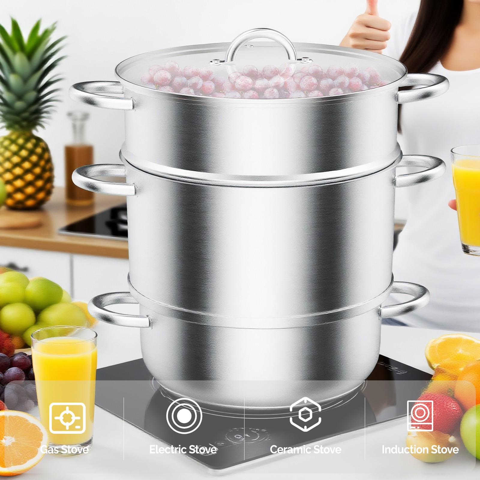 4.5 QT Steam Juicer for Grapes, Tomatoes, Berries - Stainless Steel with Hose