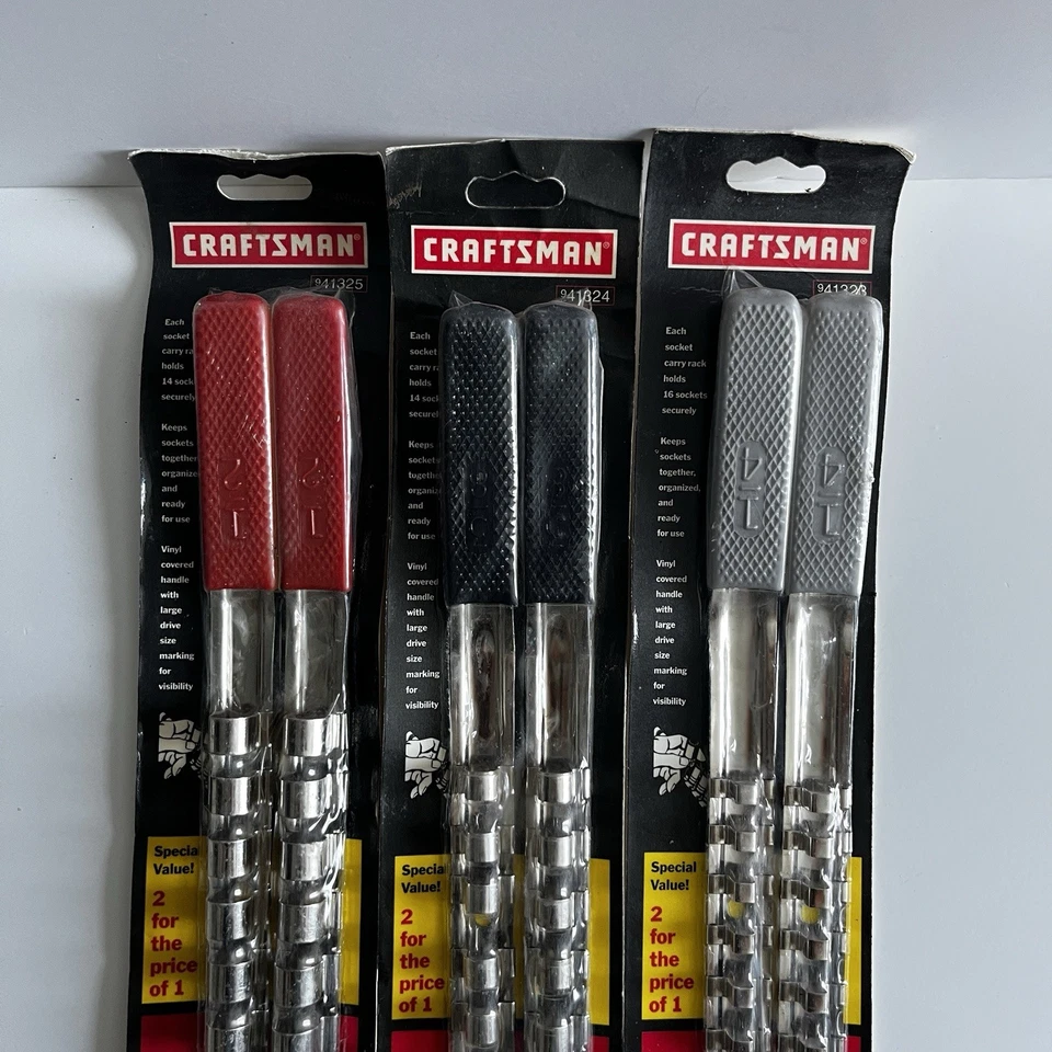 Lote de 6 rieles de colección Craftsman EE. UU. 1/4" 3/8” 1/2" paquetes nuevos Foto 3 de 4