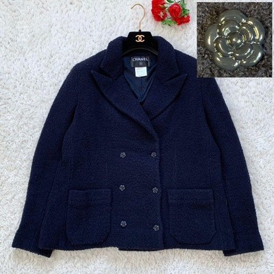 [Good Condition] 02C Chanel Camellia Button Tweed Double Jacket Chain