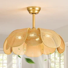 Rattan fandelier Ceiling Fan with Light Boho Ceiling Fans with Lights and Rem...