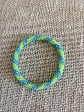 Nepal Beaded Bracelet Roll On Bright Green Aqua Blue Hand Made Medium M NEW