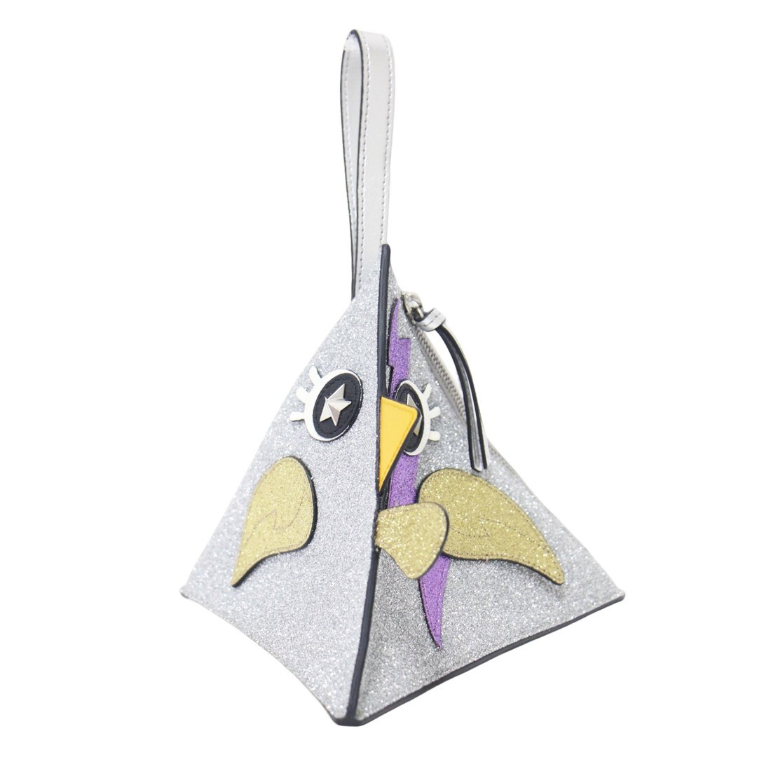 GUCCI Silver Triangle Chicken Motif Handbag Clutch Glitter Used thumbnail 3