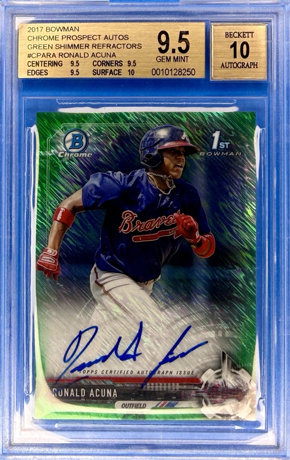 BGS 9.5/10: 2017 Bowman Chrome Prospect Auto Green Shimmer - Ronald Acuna /99