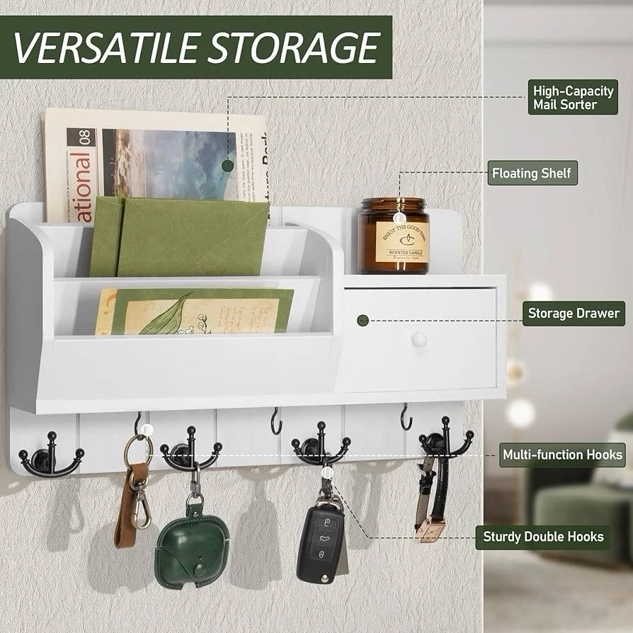 Key Holder Wall Mount and Mail Organizer : Farmhouse and for with Drawer and - Image 4 of 4