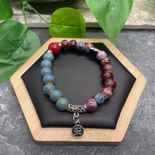 Handmade Ceramic Bead Beaded Stackable 6.25  Plus Stretch Bracelet New B506