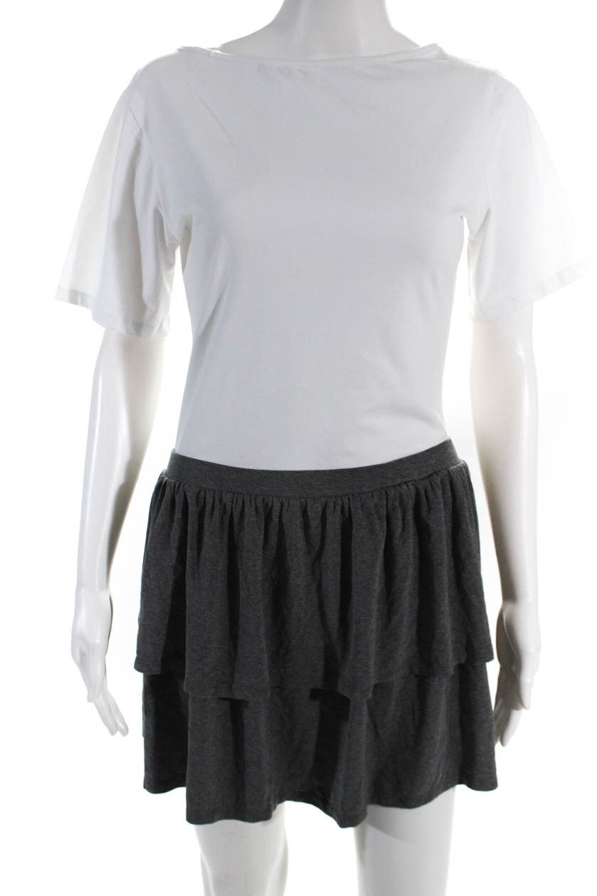 Juvia Womens Gray Tiered Ruffle A-Line Mini Skirt Size Small