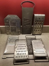 Lot of 7 Vintage Antique Kitchen Grater Shredder Tin Metal Tools