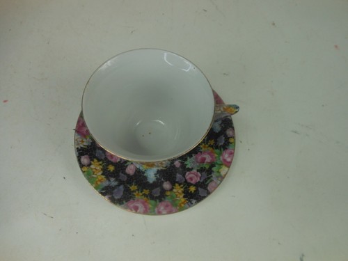 Tazza e piattino vintage chintz Giappone sfondo nero - Foto 7 di 8