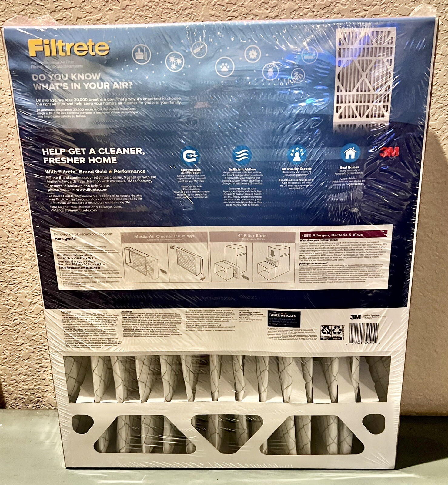 (2-Pack) 3M Filtrete 16"x20"x4" AC Furnace Air Filter Pleated MPR 1550