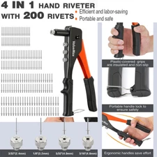 ValueMax 4-in-1 Hand Riveter/Rivet Gun Pop Rivet Tool Kit with 200 Rivets Metal