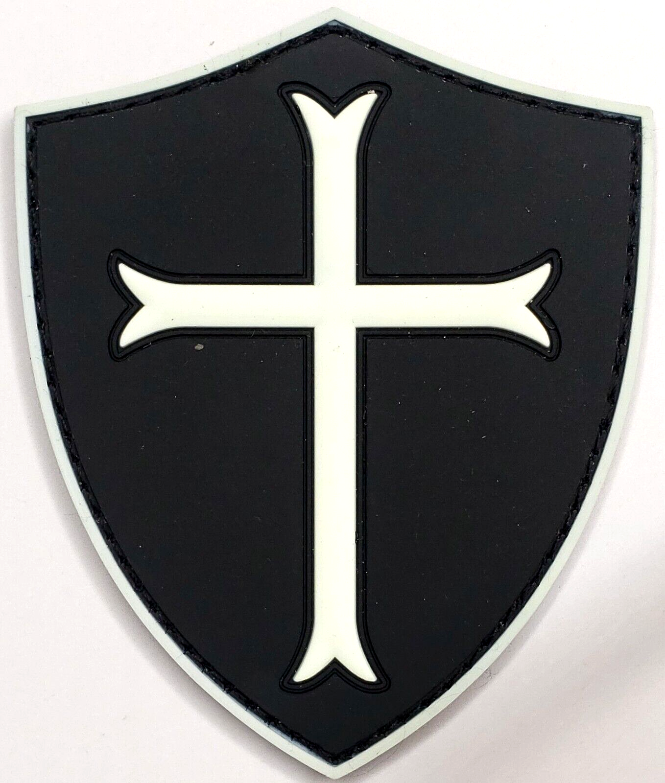 Knights Templar Crusader Cross Shield Glow-in-the-Dark 3D PVC Tactical Patch - Black & White Design-image