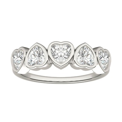 Charles & Colvard Five Stone Heart Bezel Band in Sterling Silver