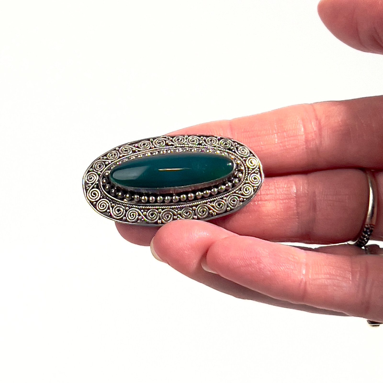 Celtic Inspired Patterns Solid Silver Green Stone… - image 4