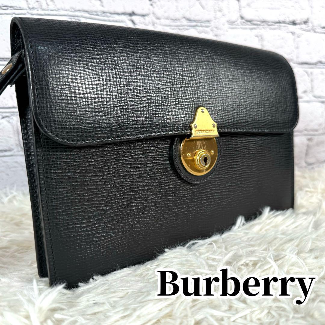 Burberry All Leather Clutch Bag With Handle Black
