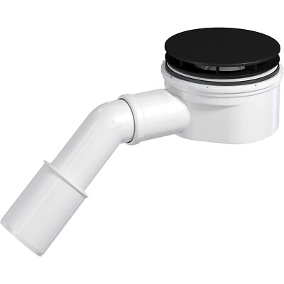Showerloc Ablaufgarnitur flach mit Siphon matt schwarz 90 mm mit Haarsieb 40 50