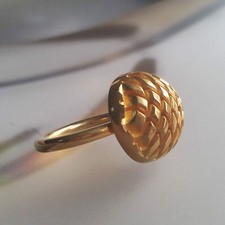 18k GOLD FILLED UNIQUE MINIMALISTIC STYLE FACETED ROUND SOLID BRASS RING SZ 7ic