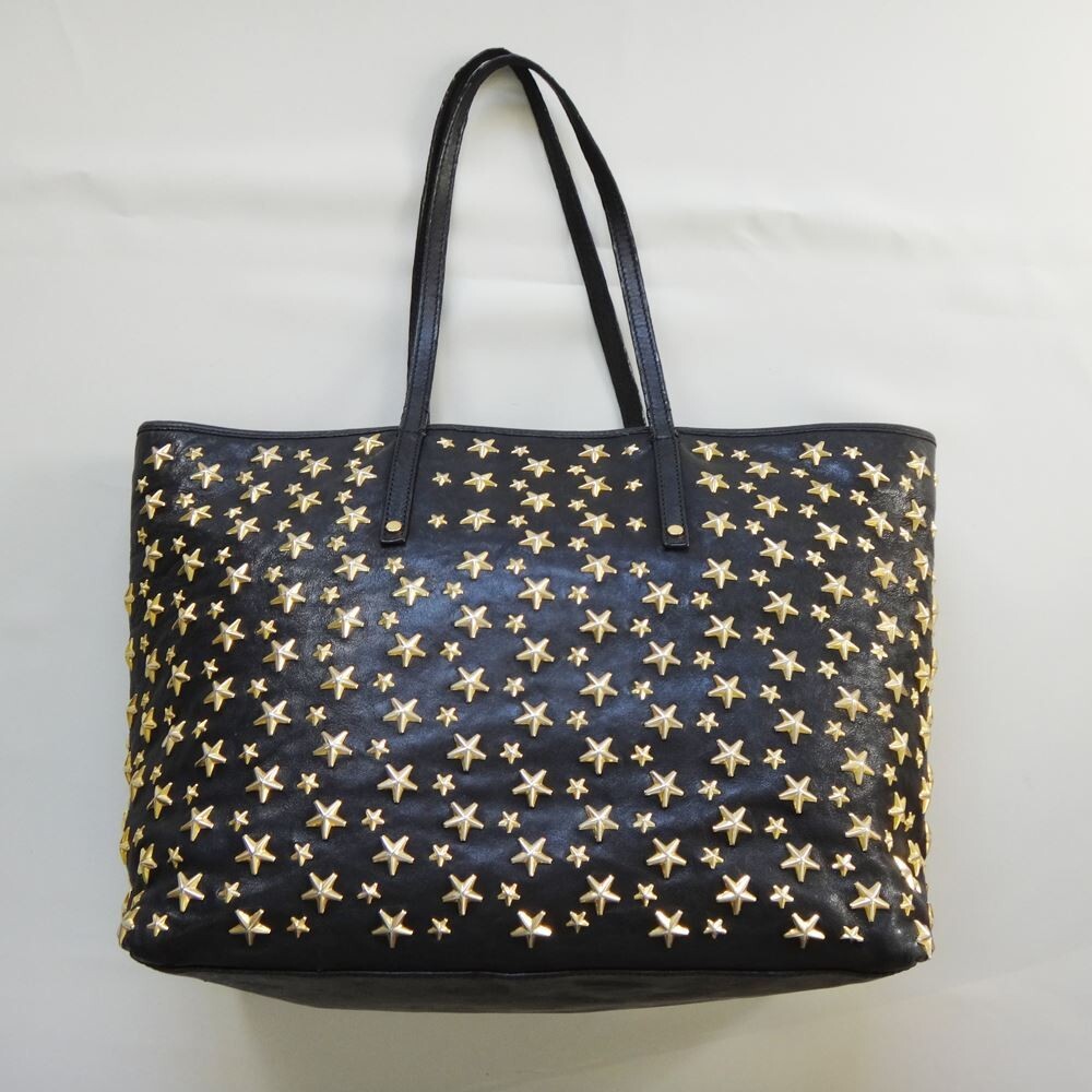 JIMMY CHOO 黒 星形スタッズ バッグ JIMMY CHOO Tote Bag Star studs Sasha M Black {USED} 100% authentic