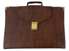 Hazel Brown Marbled Leather Briefcase Portfolio Attache Case 2 Piece Made in USA