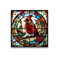Red Cardinal Stained Glass Opaque Light Switch Cover Skin Vinyl Sticker 84x84mm