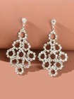 Sparkly Full Rhinestone Hollow Water Drop Chandelier Dangle Bridal Stud Earrings