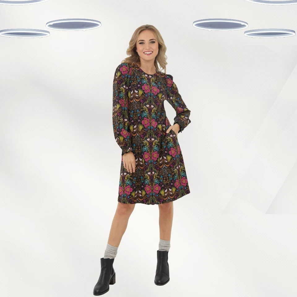 Ex Fat Face Women's Long Sleeve Art Floral Dress in Multi (RRP £55) - Image 2 of 4