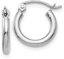 13mm 14K White Gold Polished 2mm Tube Hoop Earrings T830