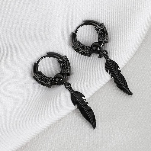 Titanium Viking Punk Feather Ball Circle Halloween Unisex Hypoallergenic Earring - Bild 7 von 24