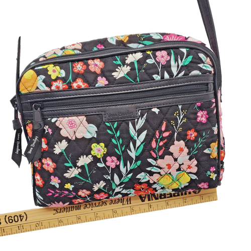 Vera Bradley Crossbody Purse Tangerine Twist Quilted Black Floral Shoulder Bag - Picture 5 of 10