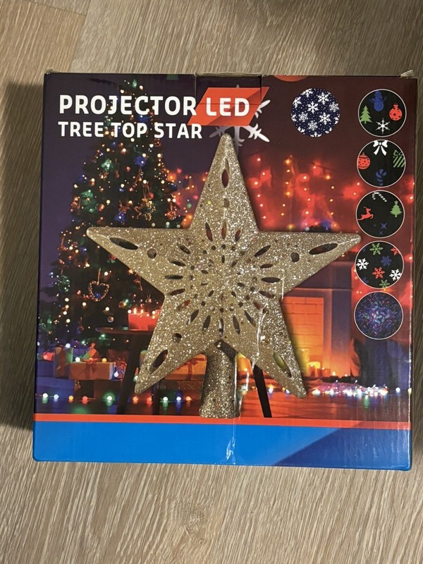 Lighted Star Christmas Tree Topper with Projector, Christmas Star Tree Topper