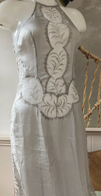 Agent Provocateur Soiree silver grey gown silk lace dress 12 full length maxi